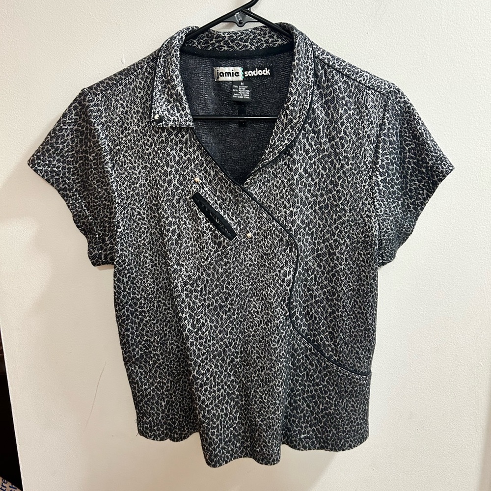 Jamie‎ Sadock Women's Animal Print Collared Short Sleeve Golf Shirt Top Medium